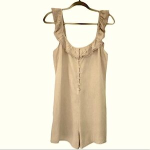 NWT All in Favor Linen Nolan Boho ruffle sleeves Taupe Romper womens size M